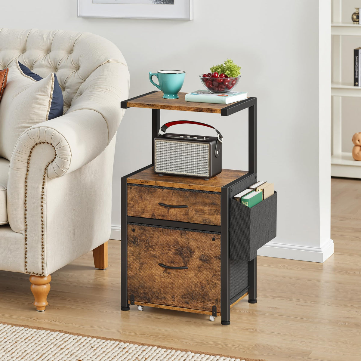 File Cabinet with 2 Fabric Drawers and Printer Stand C8878