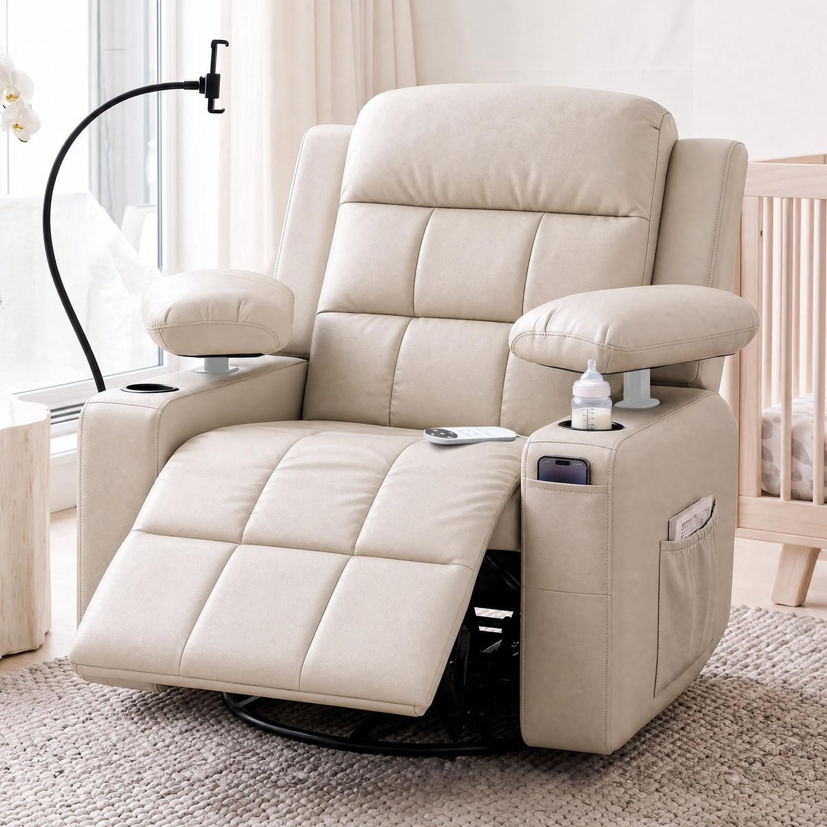 Power Swivel Recliner Chair with Motorized Adjustable Armrests Q343286