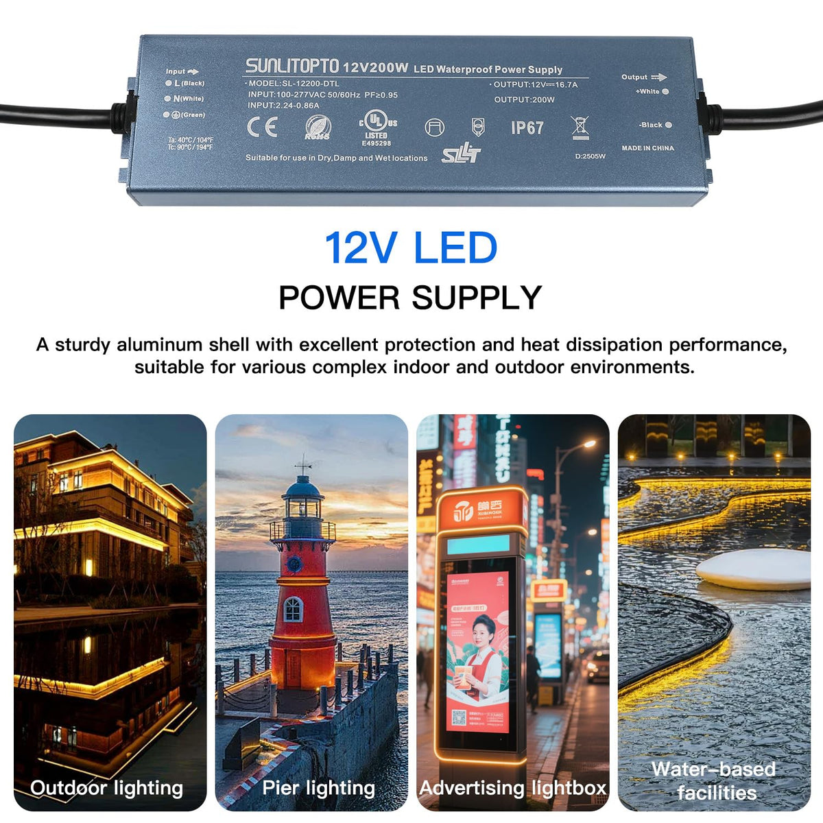 200W IP67 Waterproof LED Driver Power Supply Transformer S6329