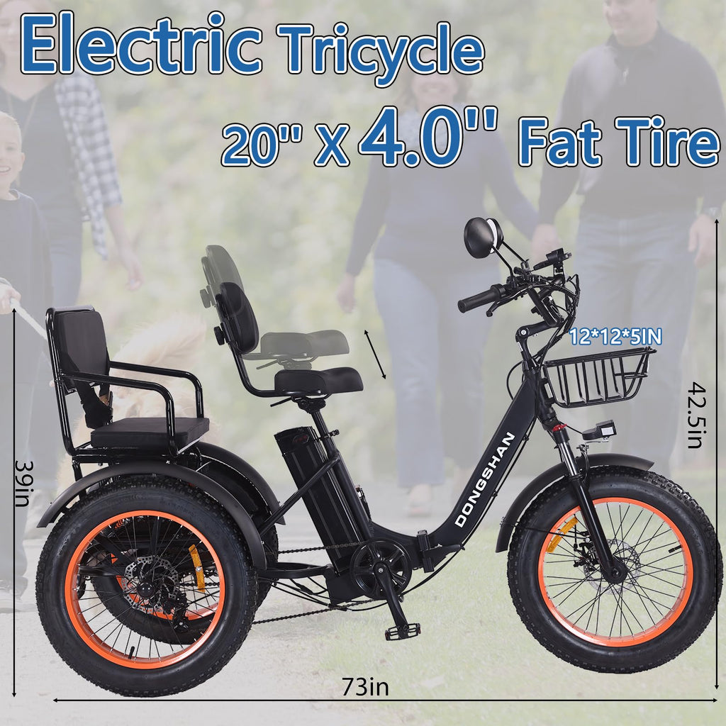 20"x4.0" Fat Tire 750W Folding Electric Tricycle 48V 15Ah Aluminum 7-Speed E5252
