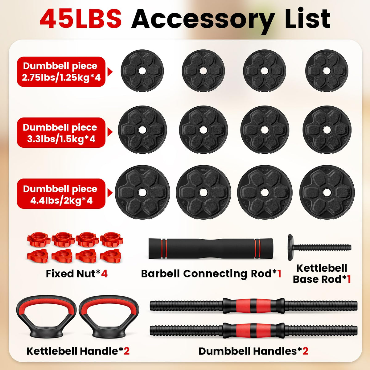 Adjustable 5-in-1 Dumbbell Set with Connector N501452