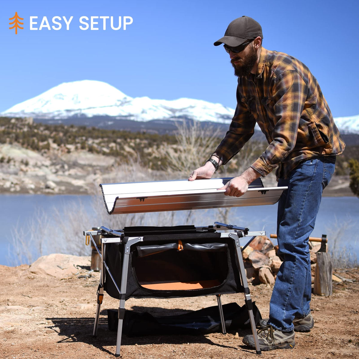 Adjustable Height Folding Camping Table with Storage Z7417