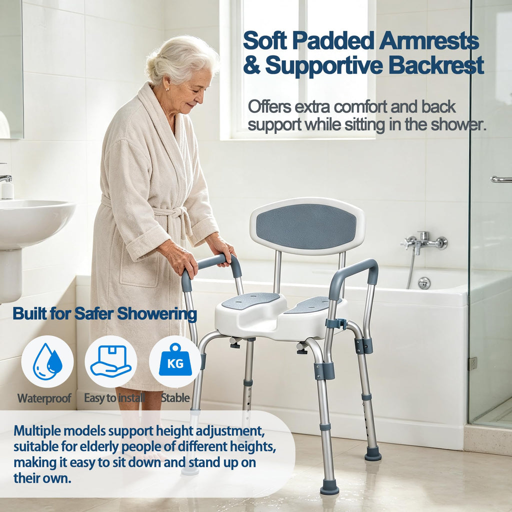 Height Adjustable Shower Chair with Padded Armrests X7241