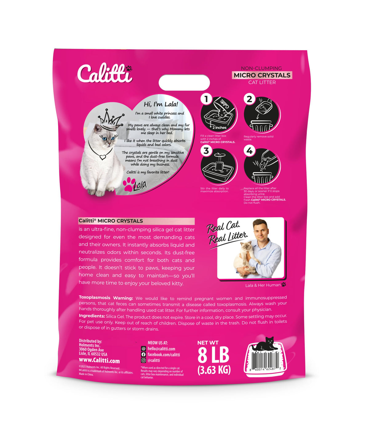 Micro Crystal Cat Litter, Unscented, 8 lb Bag, Non-Clumping Silica Gel L596
