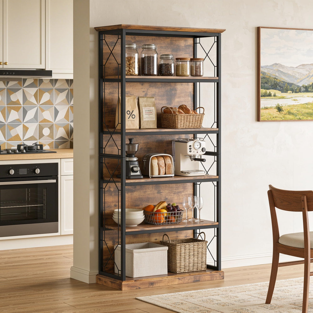 71 Inch 5 Tier Rustic Wood Bookshelf W32618