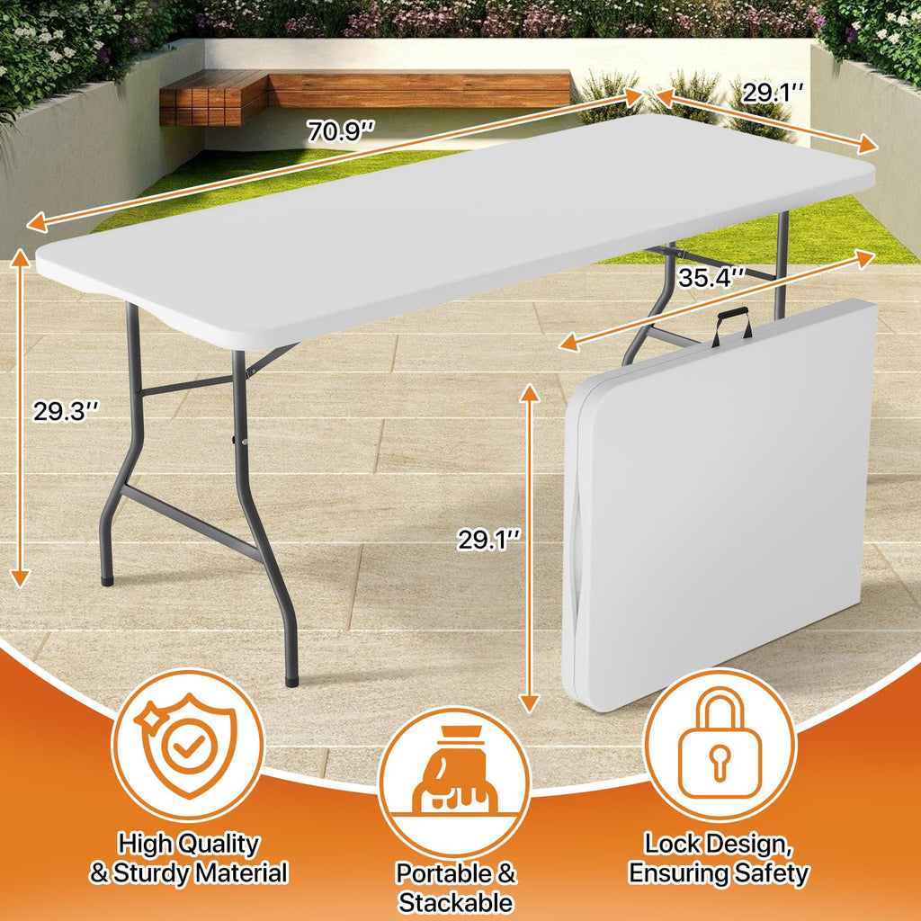 6 ft Heavy Duty Plastic Folding Table Y59931
