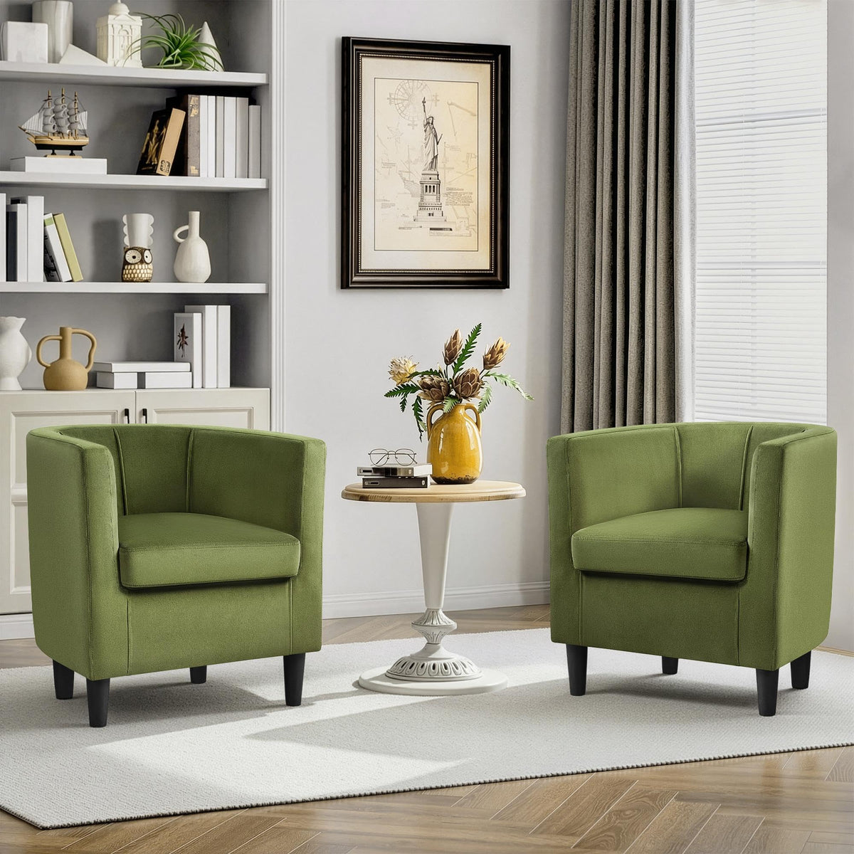 Barrel Accent Chairs Set of 2 Olive Green V82853