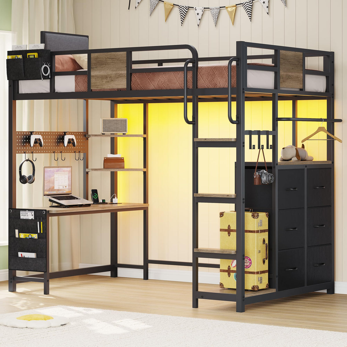 Twin Loft Bed with Desk and 6 Storage Drawers T461