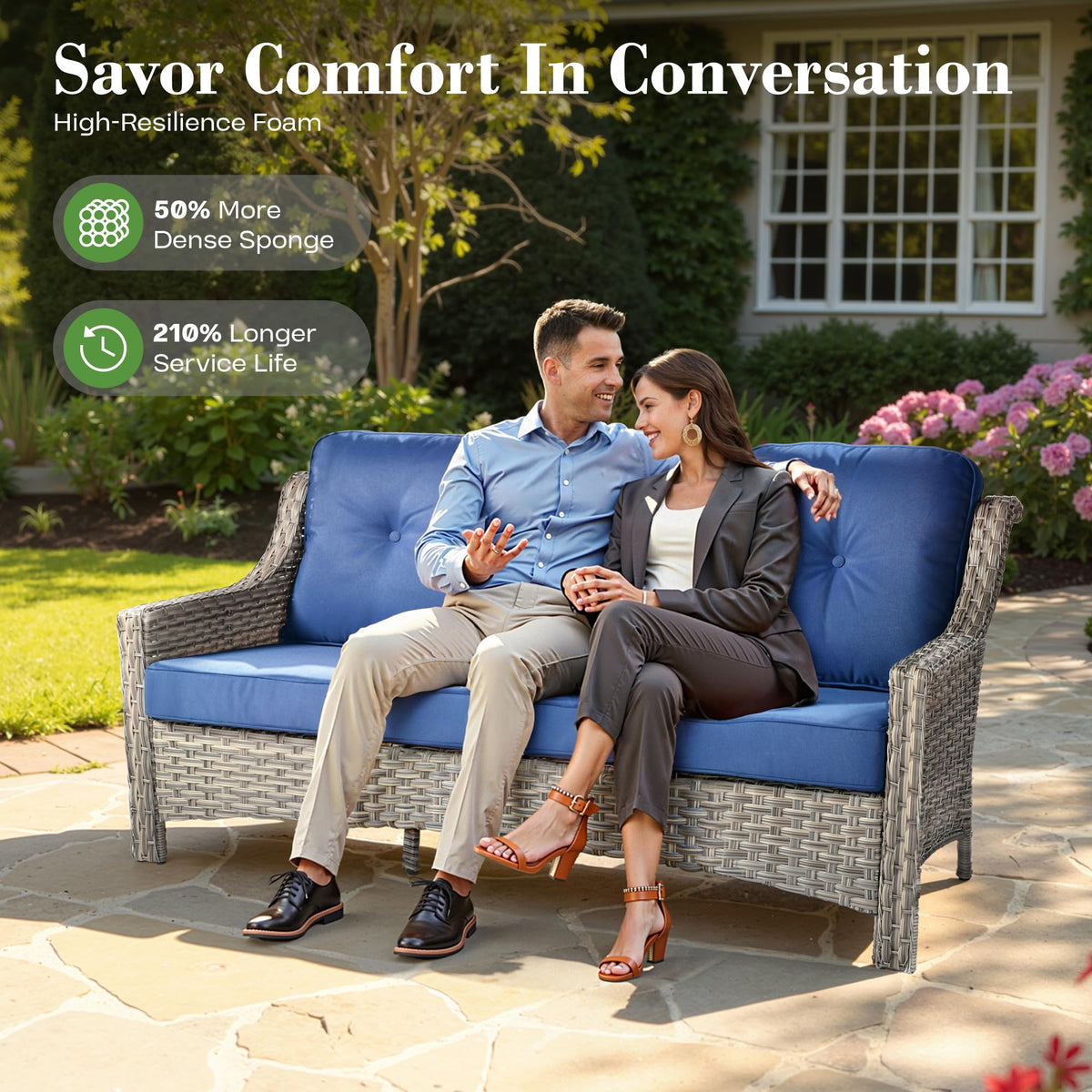 6 Piece Outdoor Patio Furniture with 3 Seat Sofa and Ottoman J4127