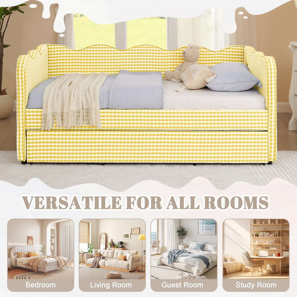 Twin Size Linen Upholstered Daybed with Trundle D742