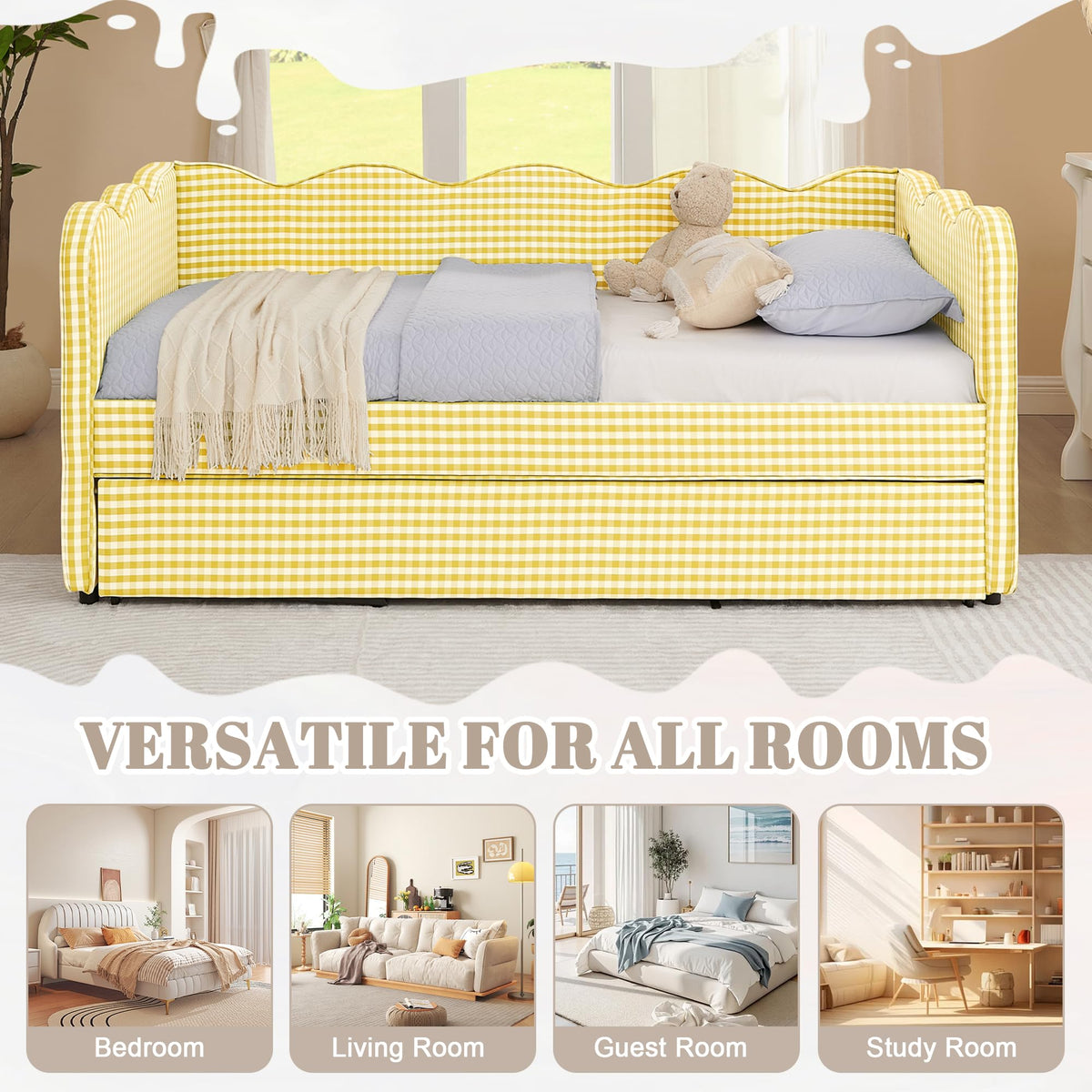 Twin Size Linen Upholstered Daybed with Trundle D742