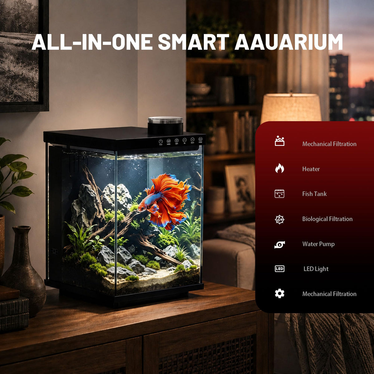 4 Gallon Ultra-Clear Glass Aquarium Kit with Auto Feeder U8685