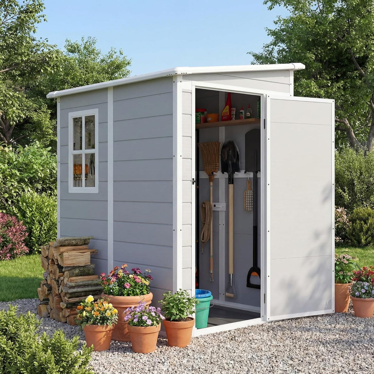 5 x 4 FT Plastic Outdoor Storage Shed with Floor X882610