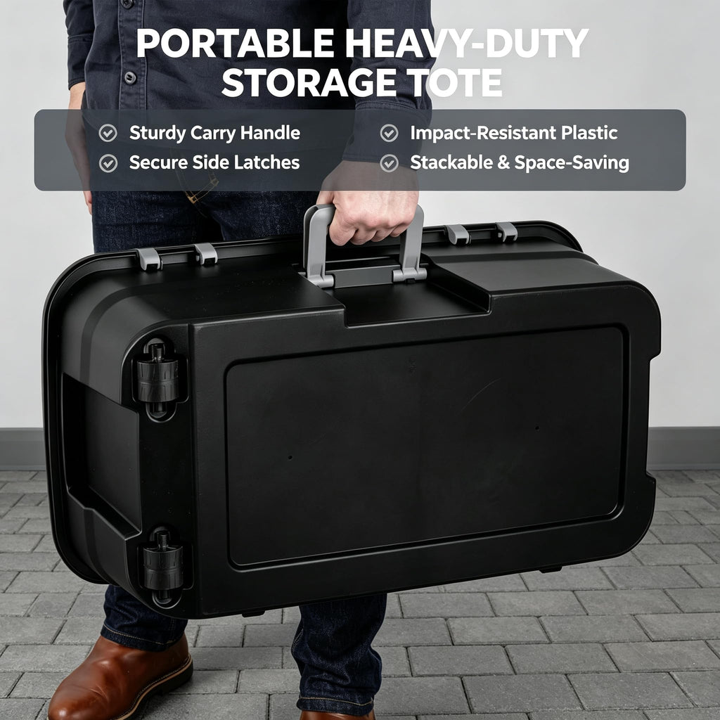 Black 22 Gallon Wheeled Plastic Storage Trunk P30451