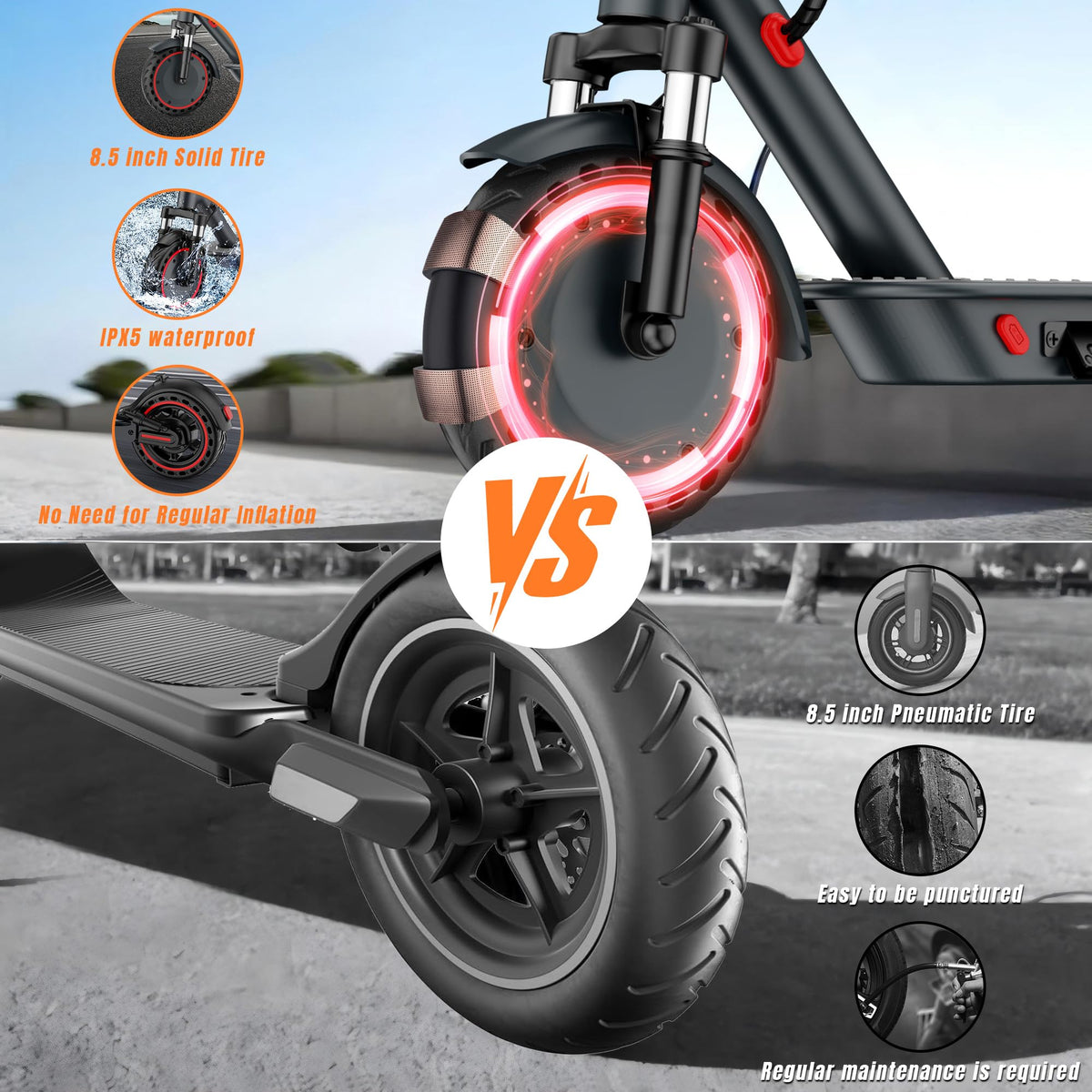 Electric Scooter with Dual Suspension, Solid Tires, Foldable Y493164