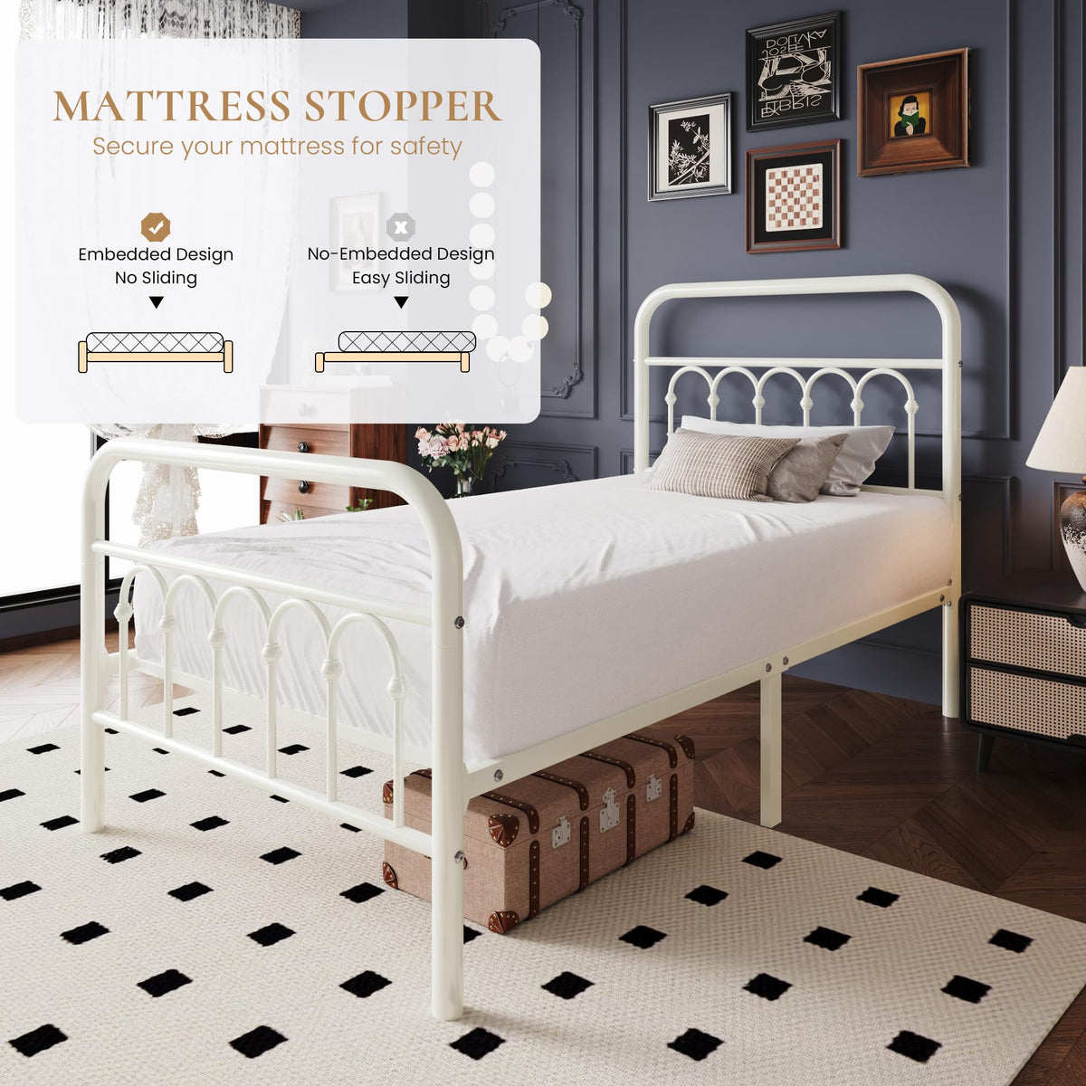 Twin Size Metal Platform Bed Frame with Headboard T859
