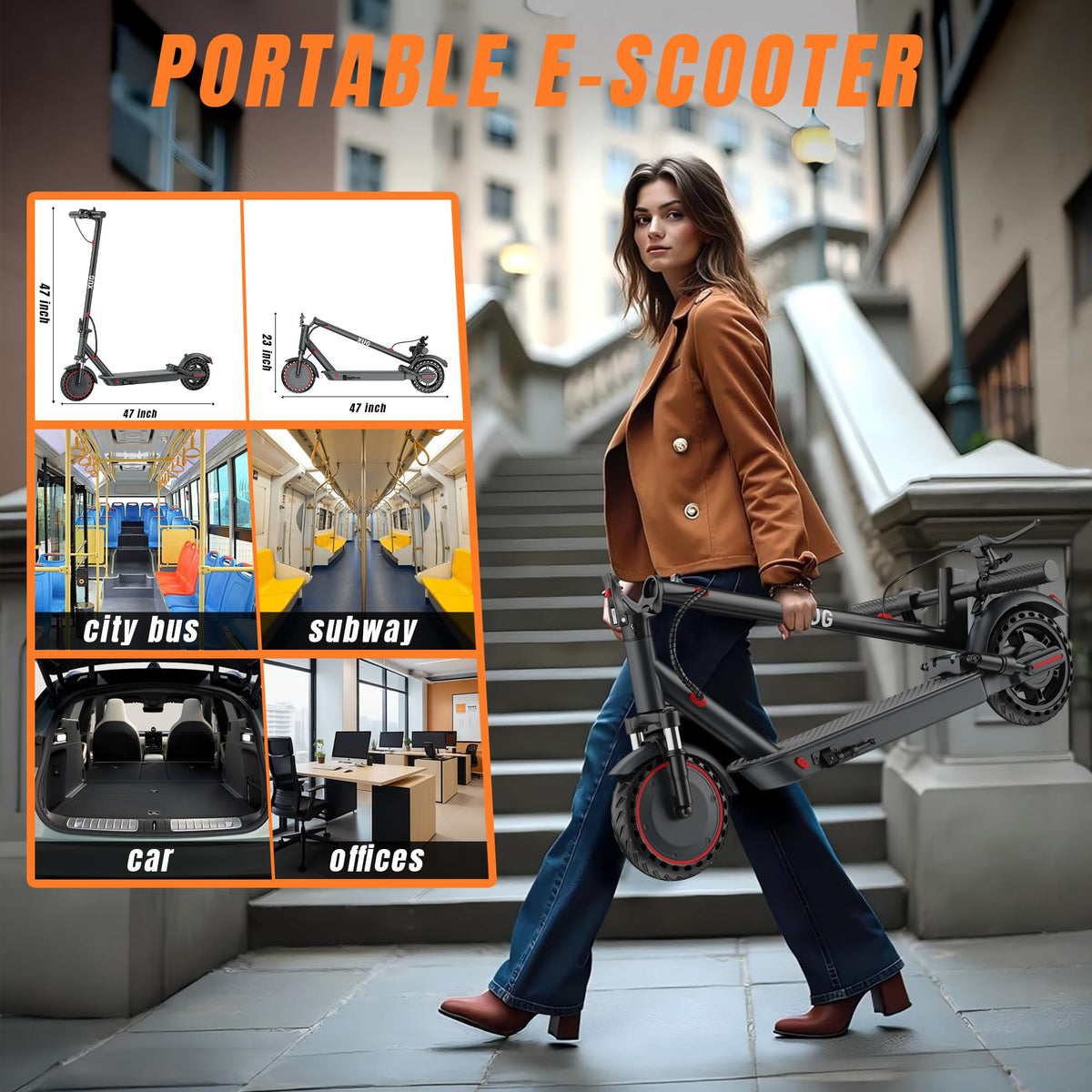 Electric Scooter with Dual Suspension, Solid Tires, Foldable Y493164