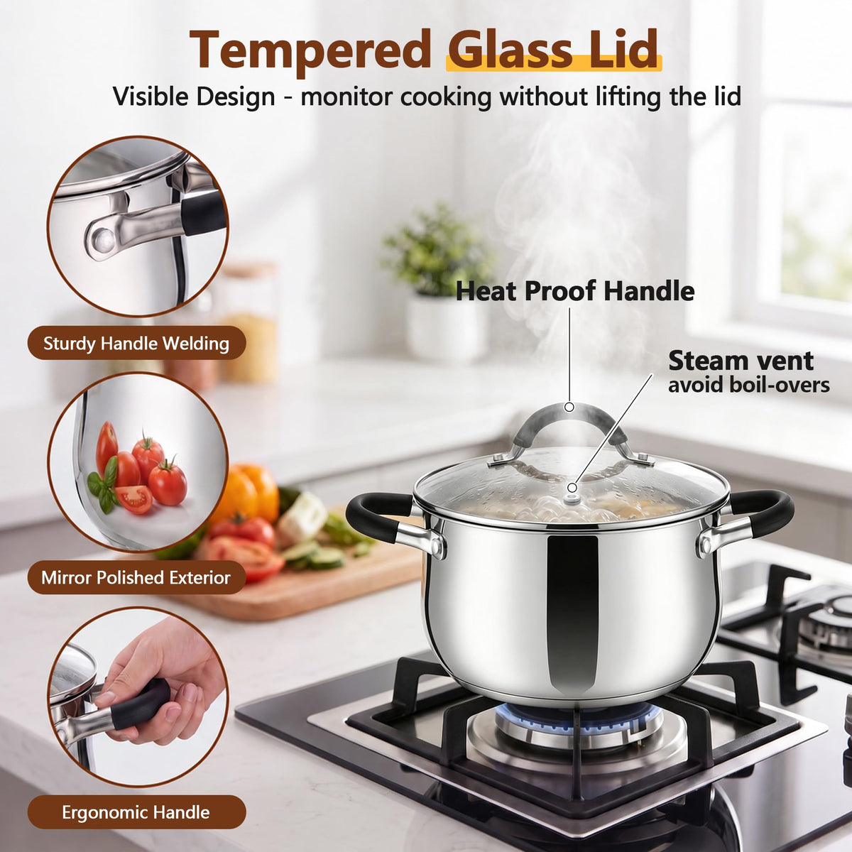 4 Quart Stainless Steel Stock Pot with Lid W624048