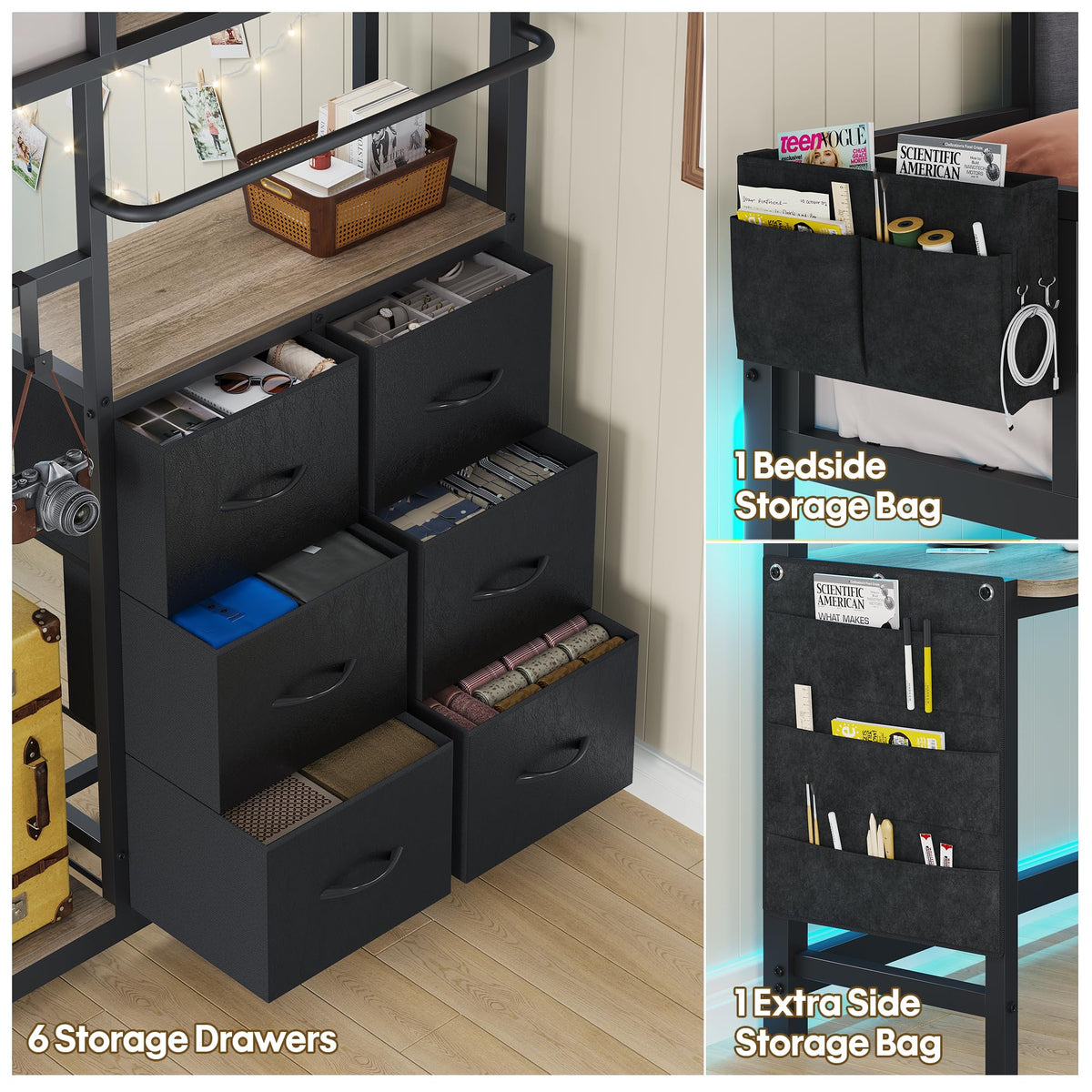 Twin Loft Bed with Desk and 6 Storage Drawers T461