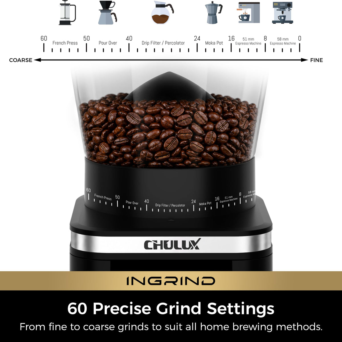 Electric Coffee Grinder with 60 Grind Settings O774053
