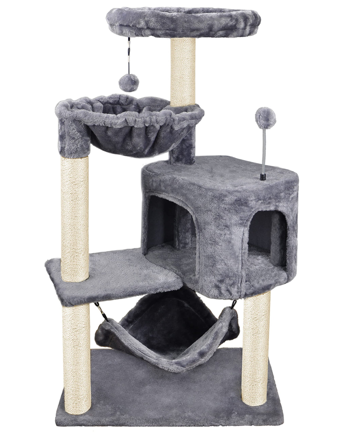 Grey Cat Tree with Cat Condo and Hammock T8810