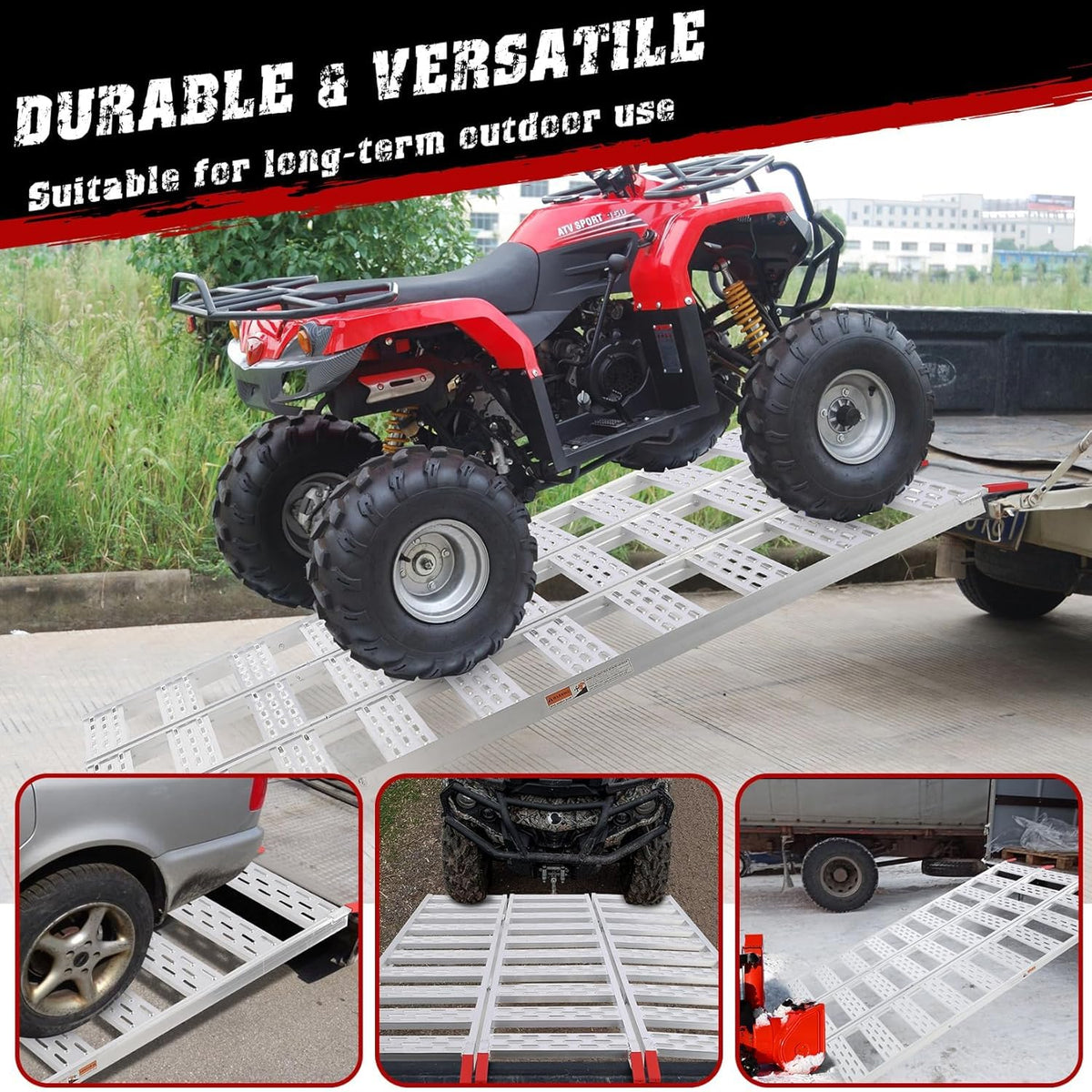 Aluminum Tri-Fold Ramp with Treads 76"x50" Y4533