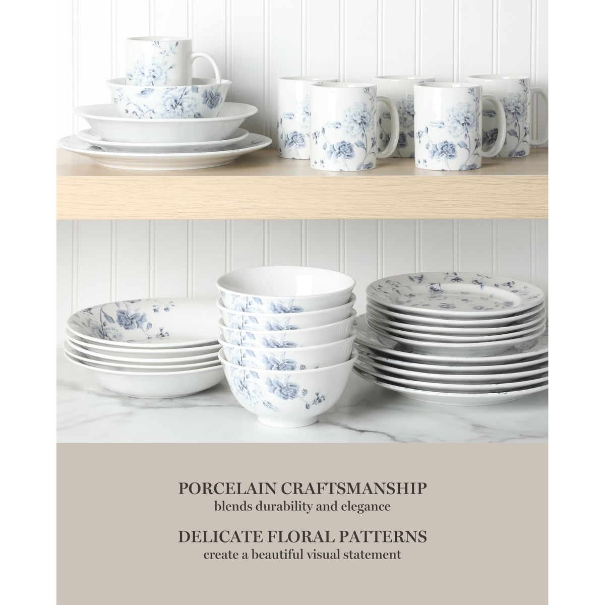 30 Piece Blue Floral Porcelain Dinnerware Set O282