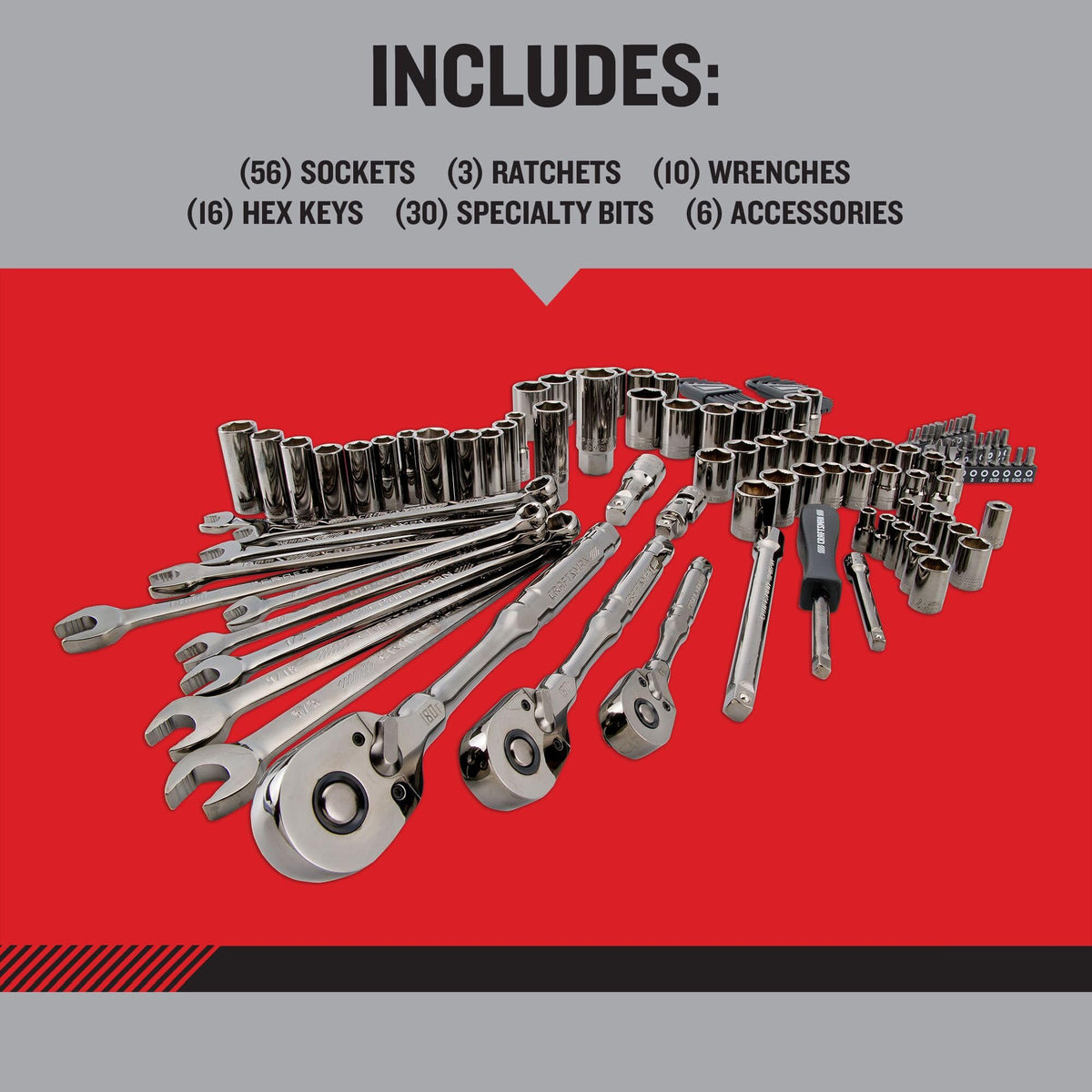121-Piece Gunmetal Chrome Mechanics Tool Set with Hard Case U966793