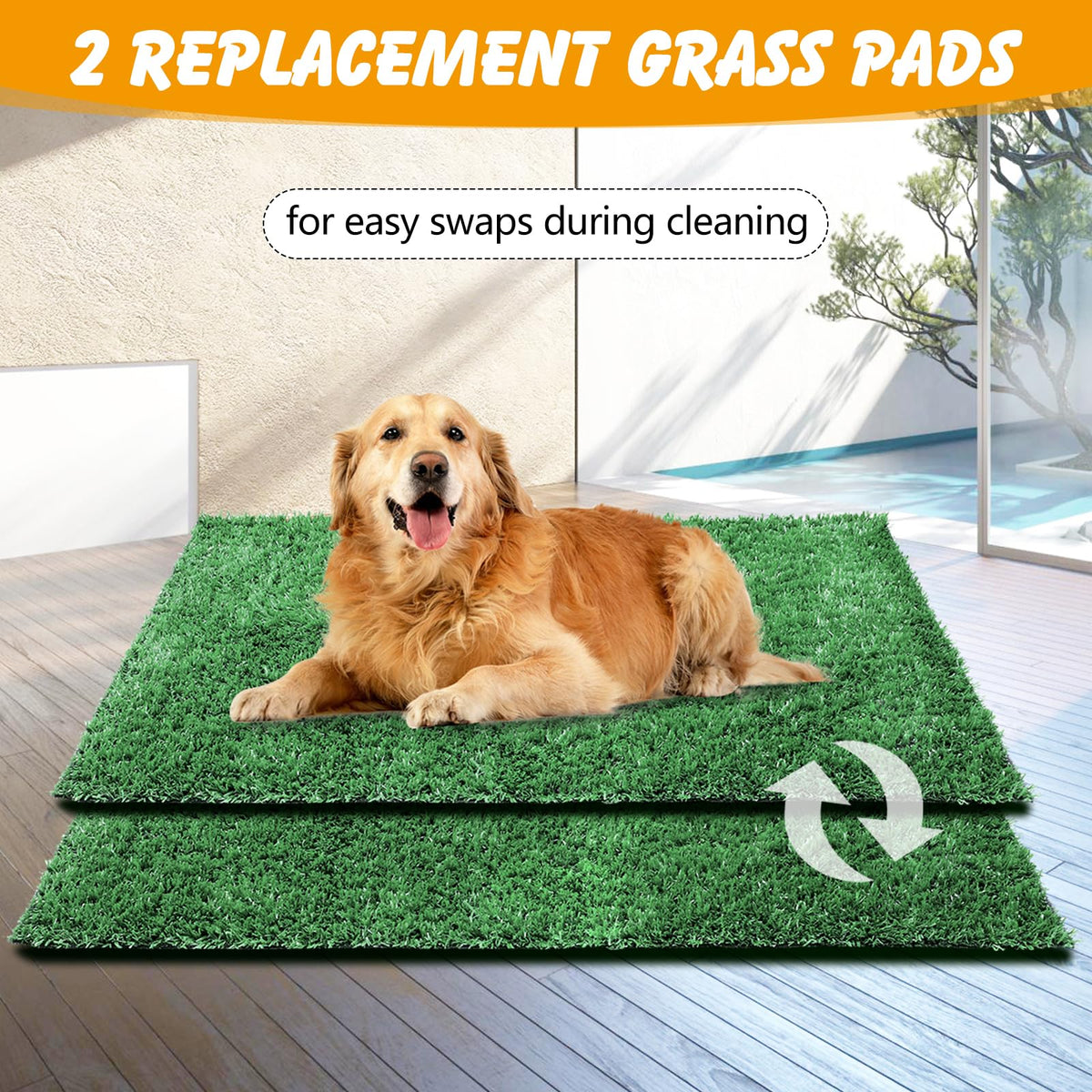 Dog Grass Pad with Tray, 35 x 23 in, 2 Replacement Turf Pads A729949