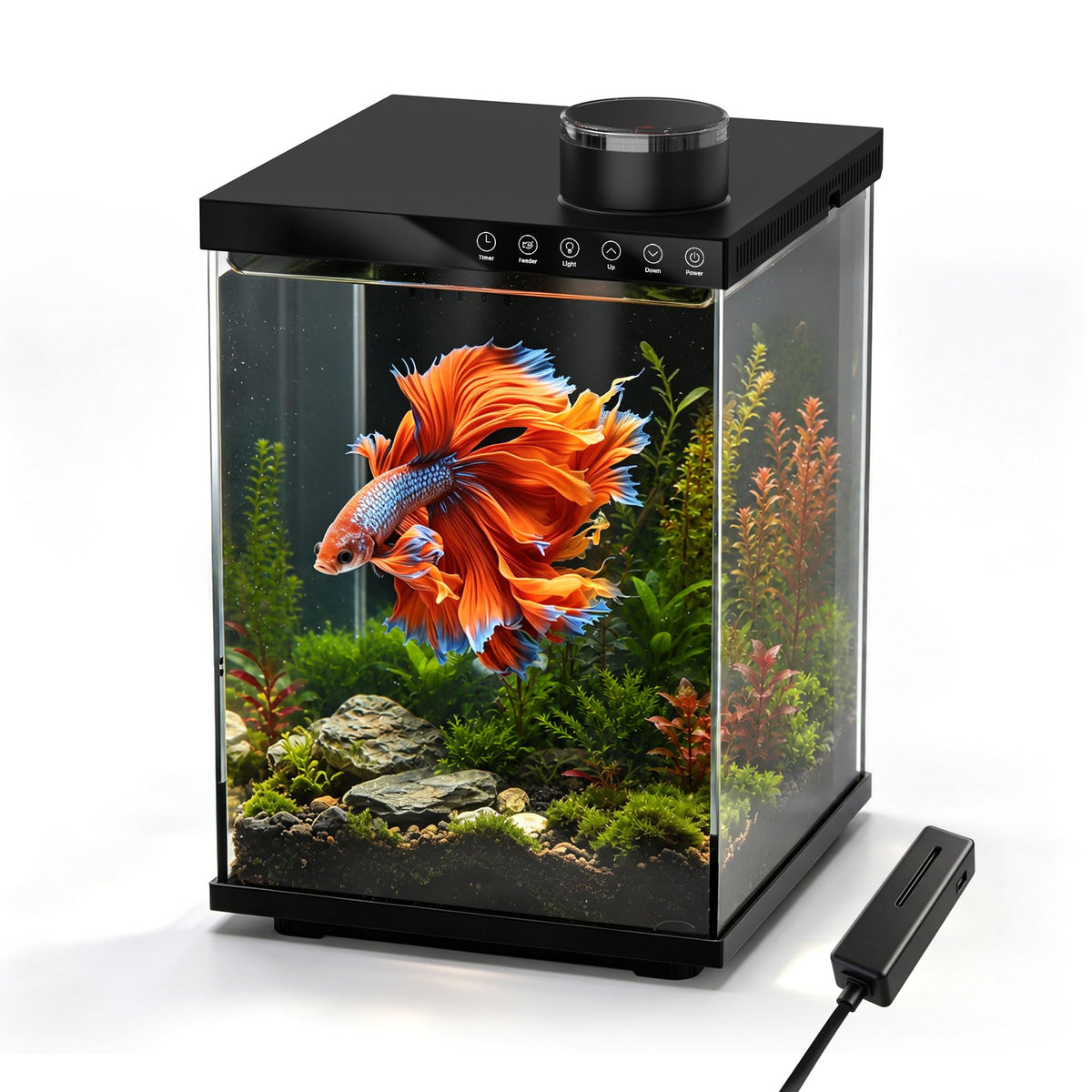 4 Gallon Ultra-Clear Glass Aquarium Kit with Auto Feeder U8685