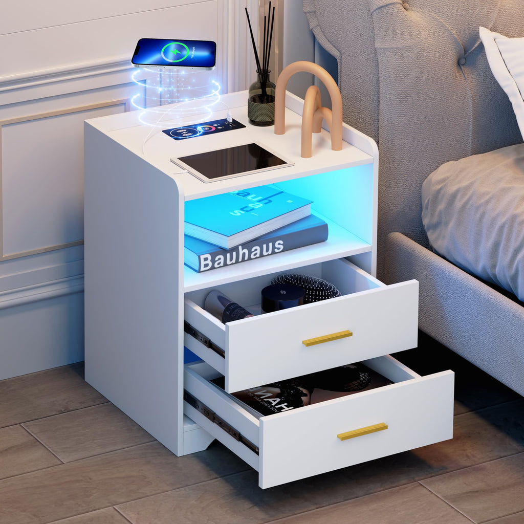 White Nightstand with Charging Station U140985
