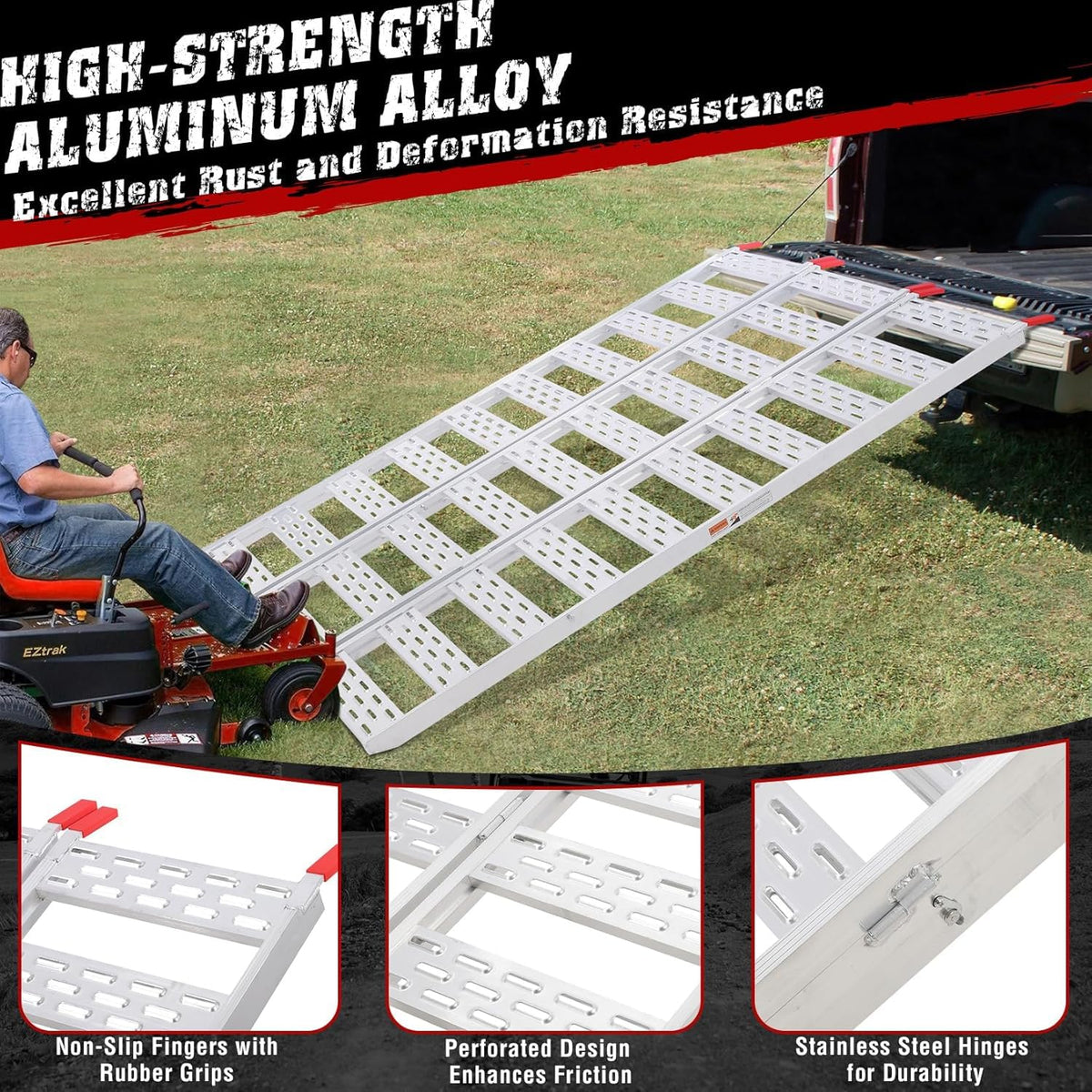 Aluminum Tri-Fold Ramp with Treads 76"x50" Y4533