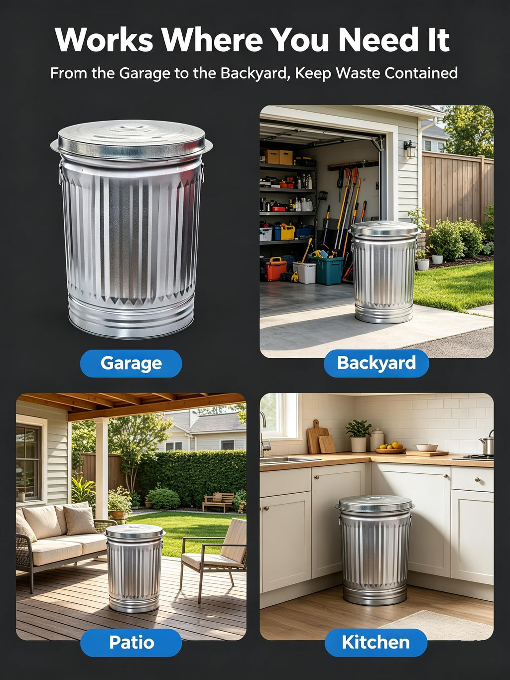 31 Gallon Galvanized Steel Locking Lid Trash Can N895680