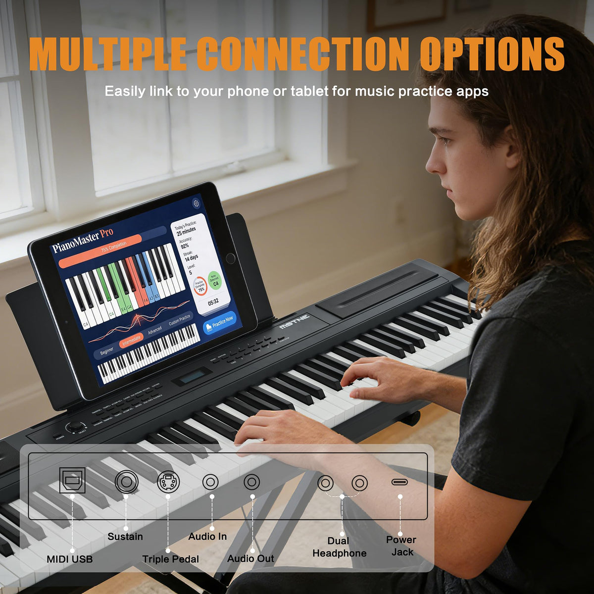 88 Key Weighted Hammer Action Digital Piano with Stand and 3 Pedal Unit W2176