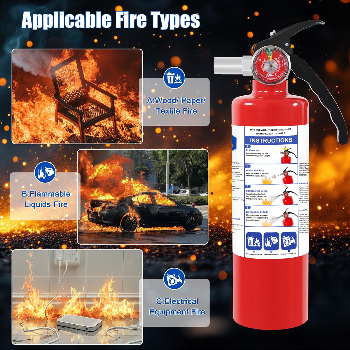 4 Pack ABC Dry Chemical Fire Extinguishers M93251