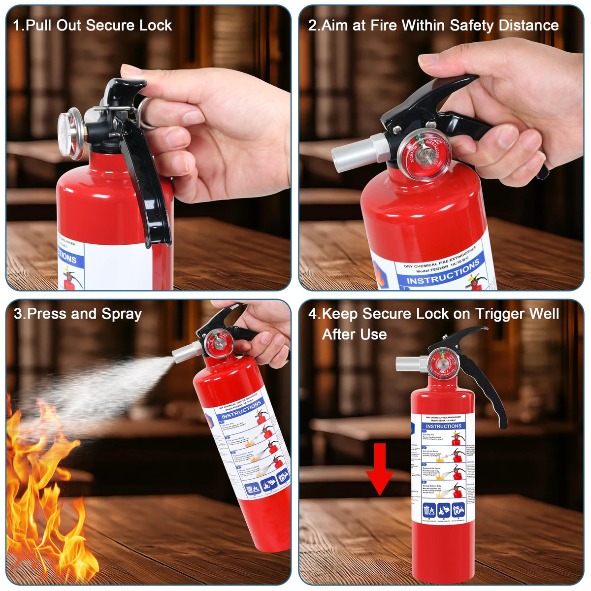 4 Pack ABC Dry Chemical Fire Extinguishers M93251