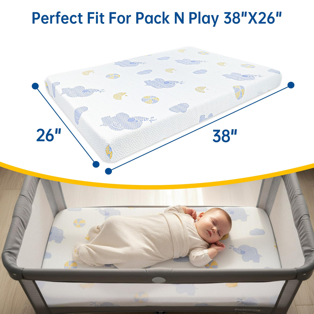 Pack and Play Mattress, 38"x26" Dual Sided Memory Foam J754574