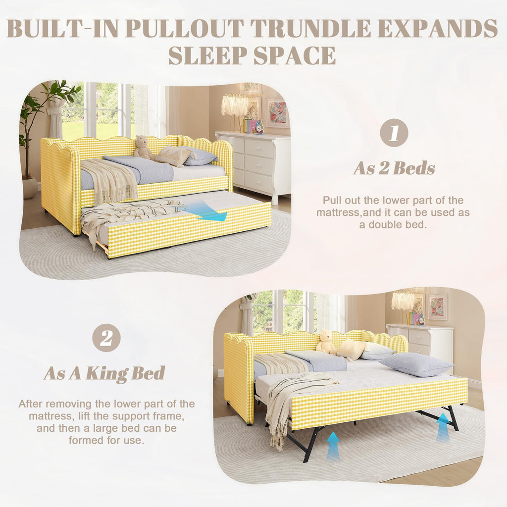 Twin Size Linen Upholstered Daybed with Trundle D742