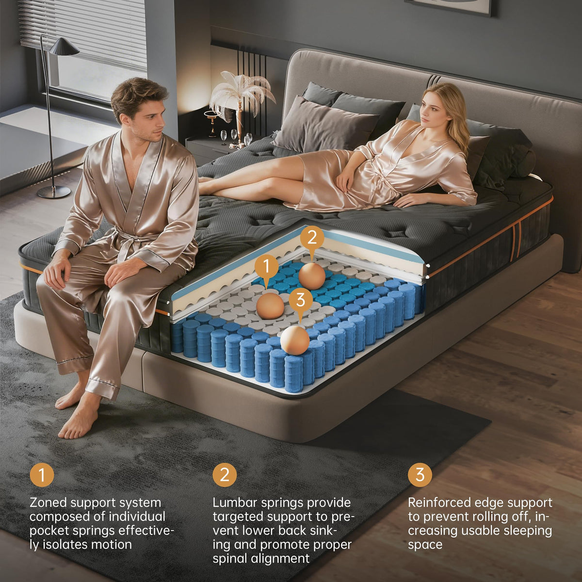 Queen Size 12 Inch Hybrid Memory Foam Pocket Spring Medium Firm Mattress V2712