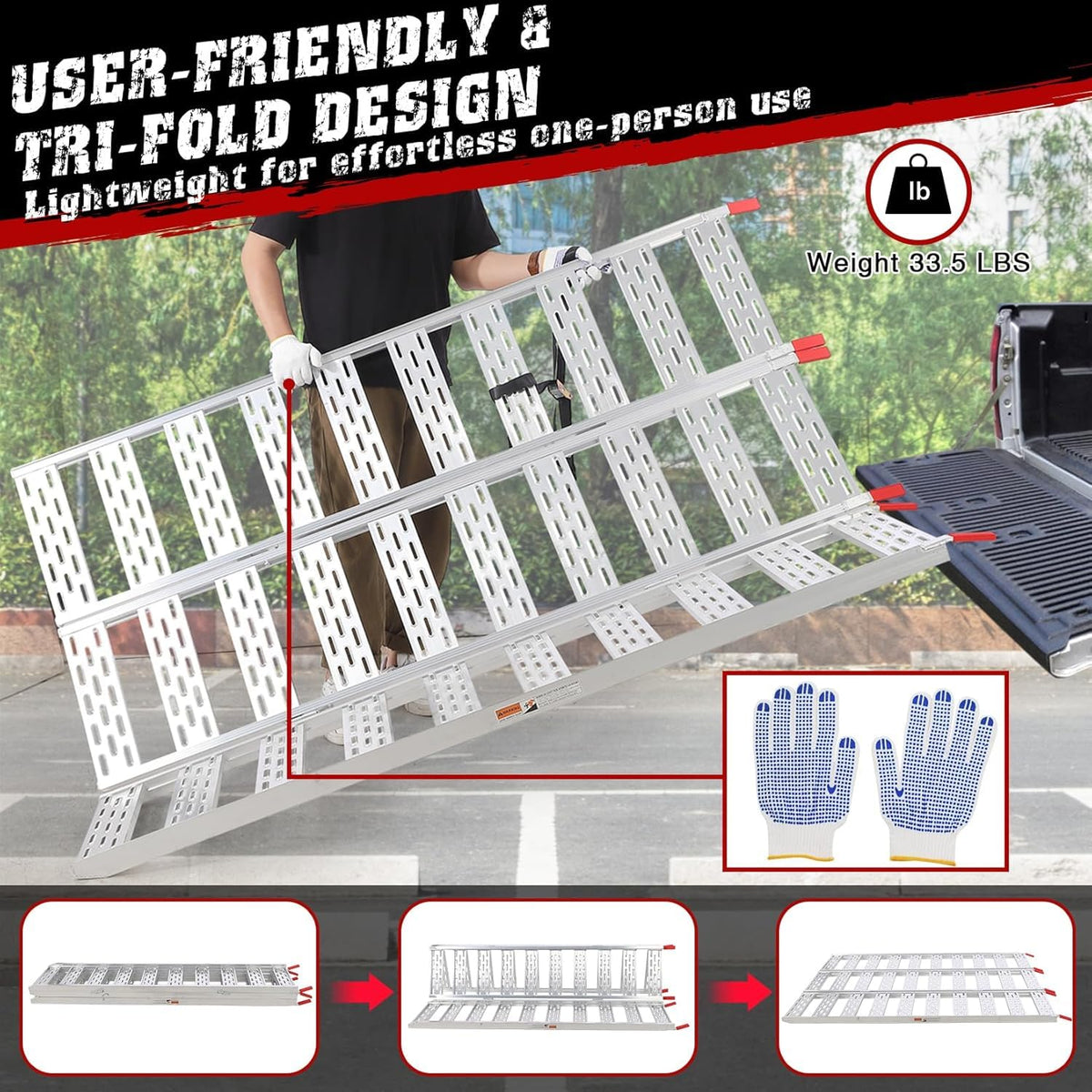 Aluminum Tri-Fold Ramp with Treads 76"x50" Y4533