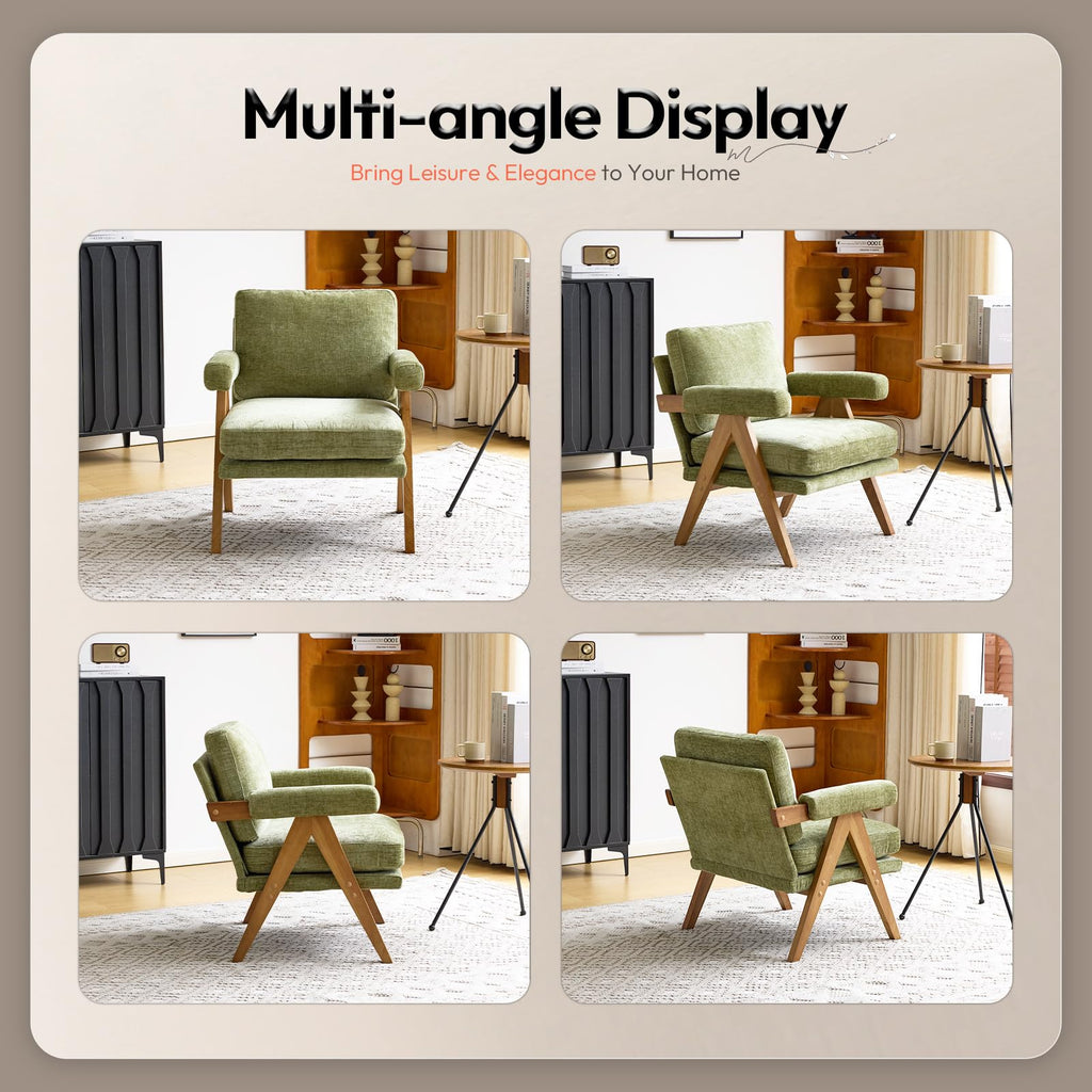 Olive Green Mid-Century Wood Accent Chair Set of 2 Q6134