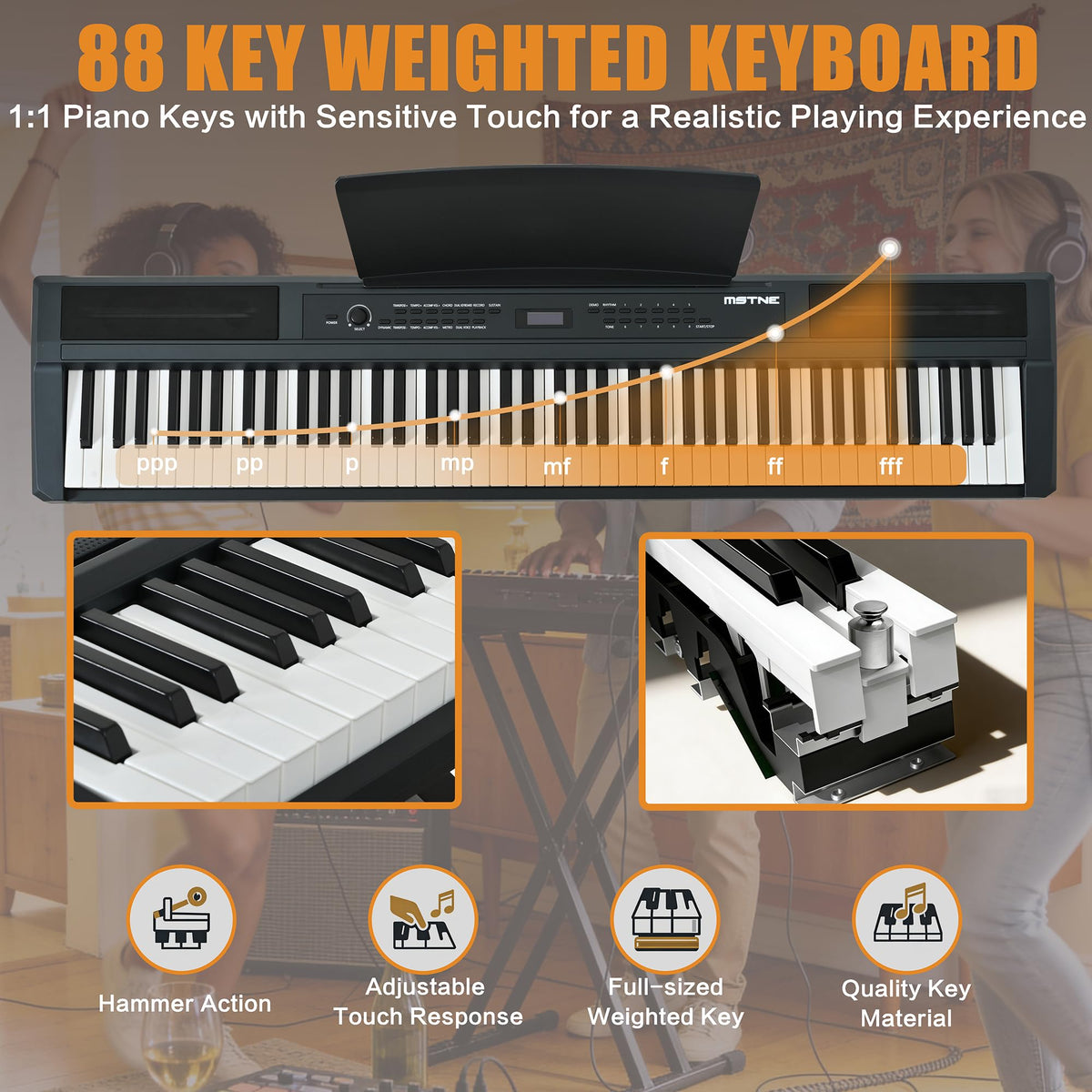88 Key Weighted Hammer Action Digital Piano with Stand and 3 Pedal Unit W2176