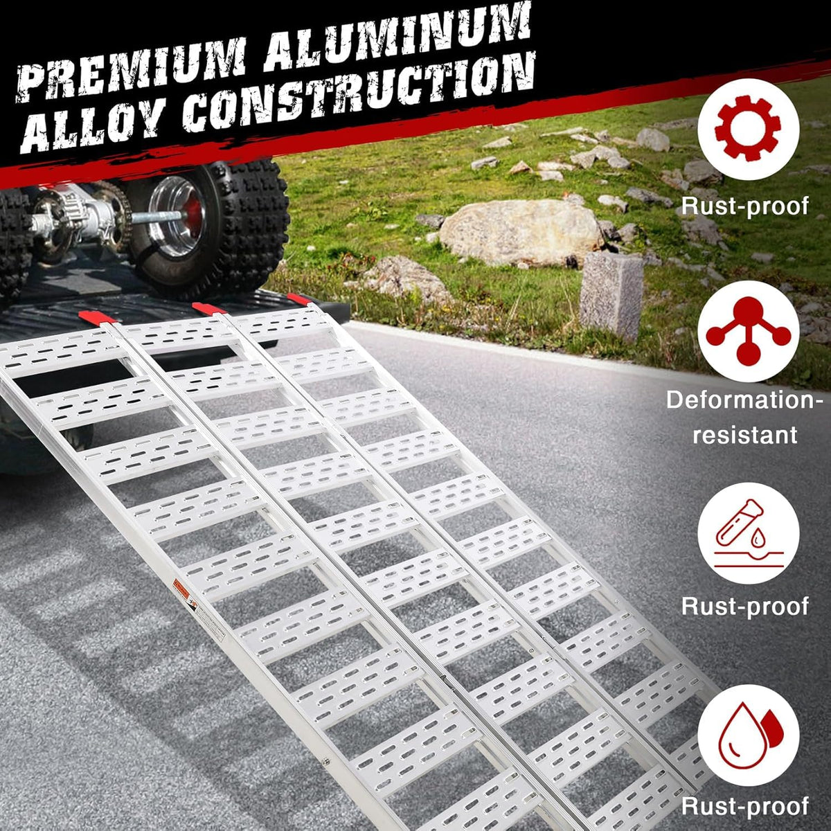 Aluminum Tri-Fold Ramp with Treads 76"x50" Y4533