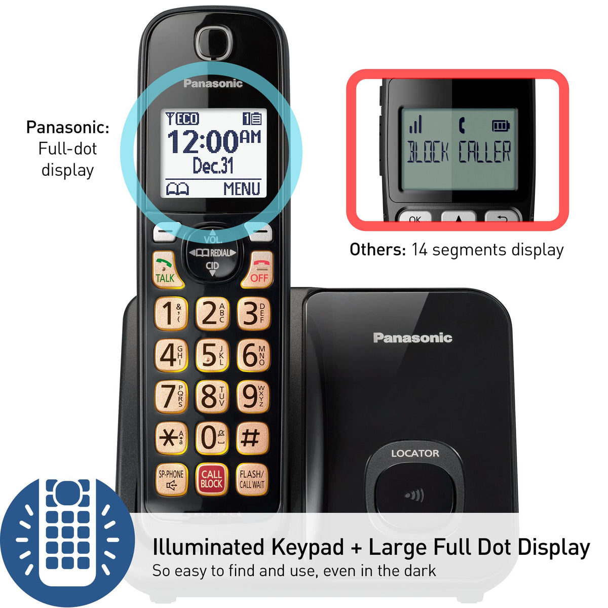 Cordless Phone with Call Block, Bilingual Caller ID, Large Display, 1 Handset X227