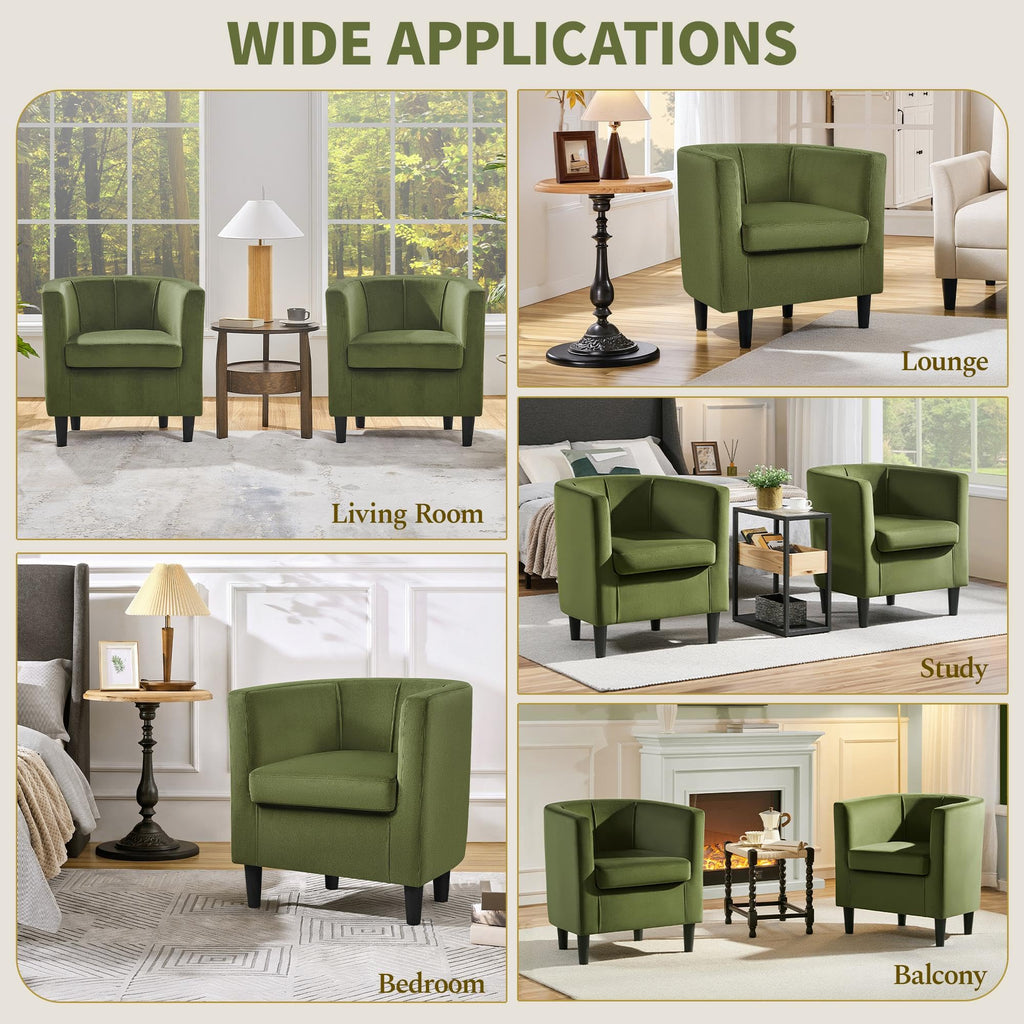 Barrel Accent Chairs Set of 2 Olive Green V82853