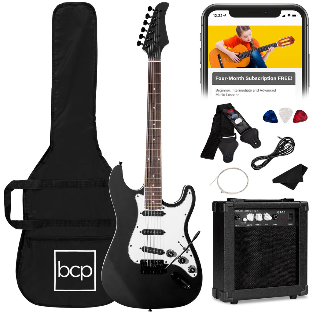 39in Full Size Beginner Electric Guitar Starter Kit with Case, Amp, Strings, Pick - Jet Black D234423