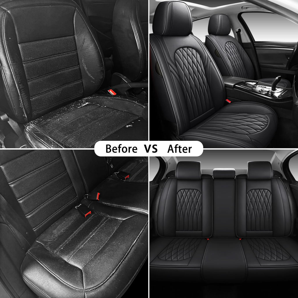 Black Faux Leather Car Seat Cover Full Set R90204