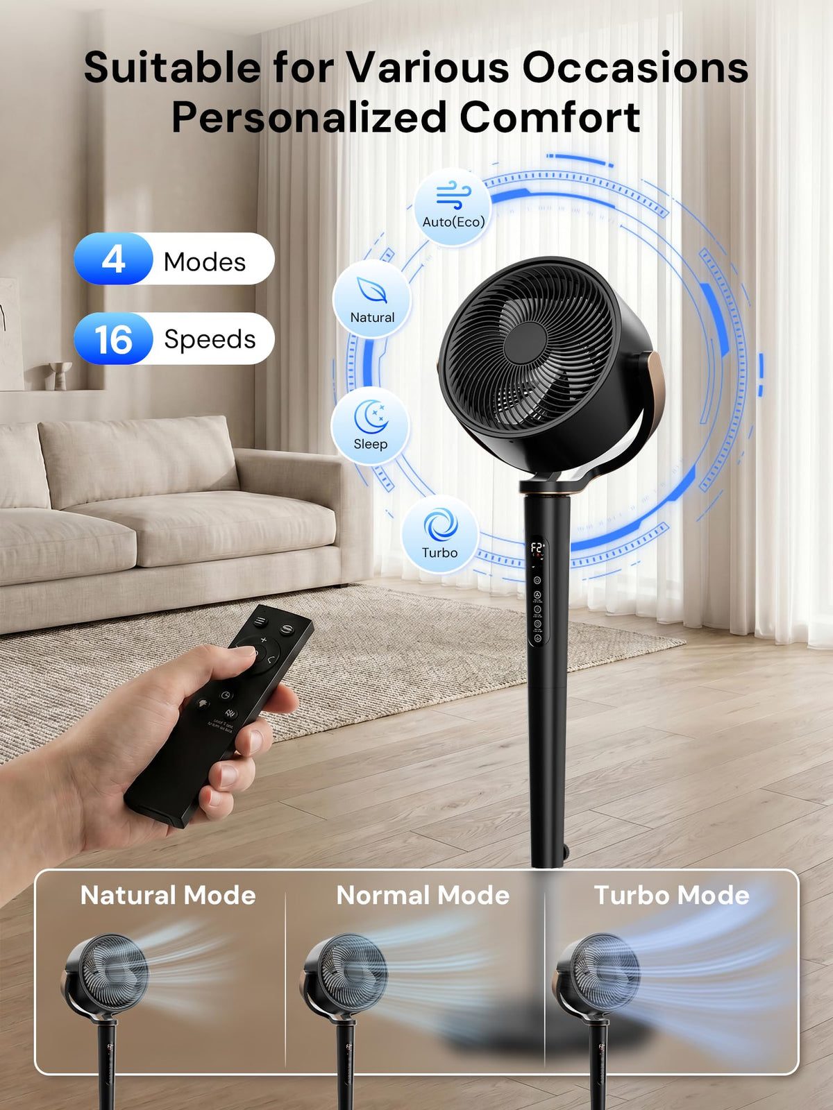 Black Adjustable Pedestal Fan with Oscillation I34314