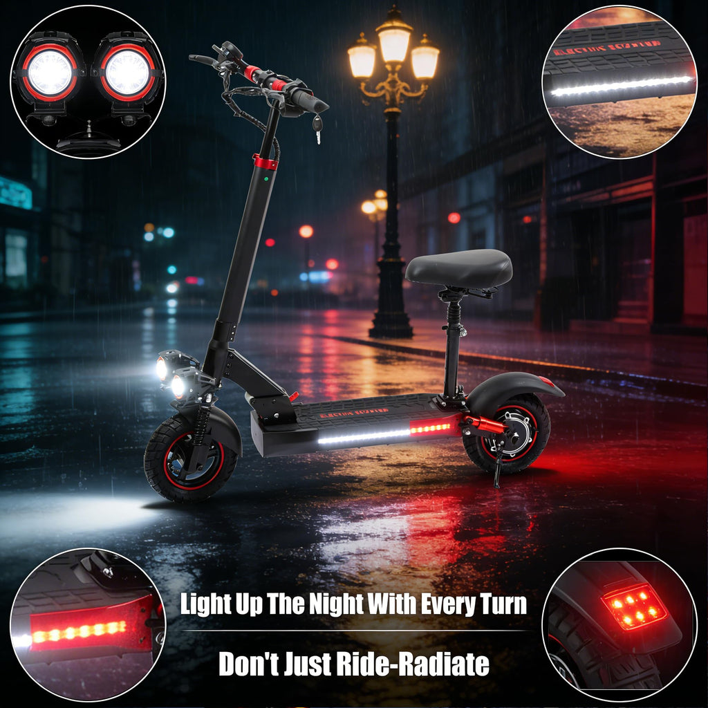 Electric Scooter with Seat, 1200W Motor, 28 MPH, 40 Miles Range, 48V 21AH Battery, 11" Off-Road Tire, Folding S812