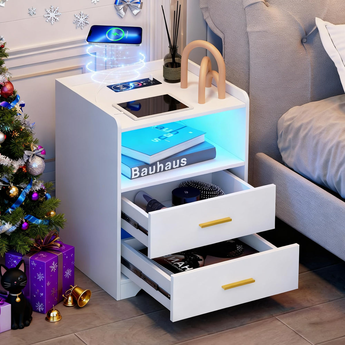 White Nightstand with Charging Station U140985